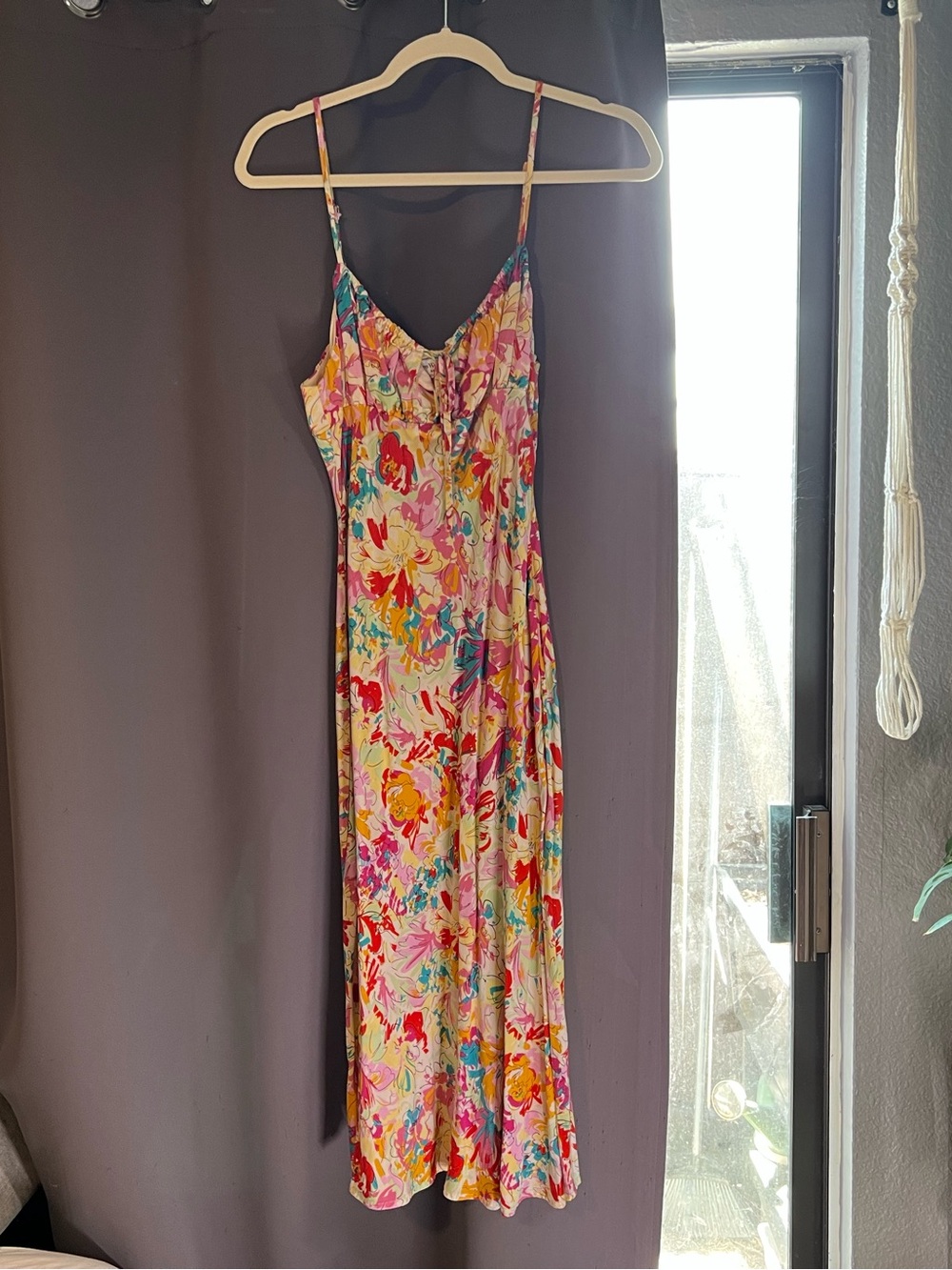 Floral Satin Chemise Slip Dress with Adjustable Straps - Multicolor